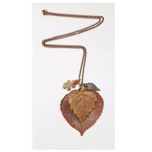 Leaves Skelton Gold Copper Silver Lacey Necklace Real Leaves Fall 30"